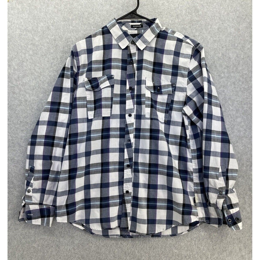 Ocean Current Men's Button Down Plaid Shirt Long Sleeve Size Large Blue White